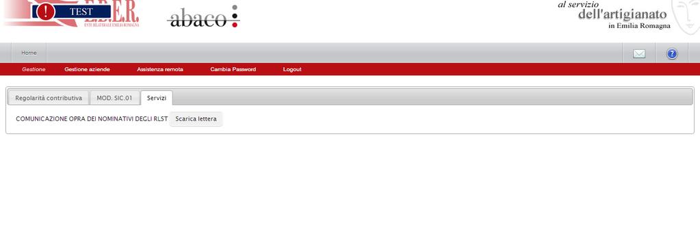 Servizi Scaricamento della comunicazione RLST ABACO produce un file pdf STAMPABILE comprensivo di: - Comunicazione contenente i nominativi degli RLST
