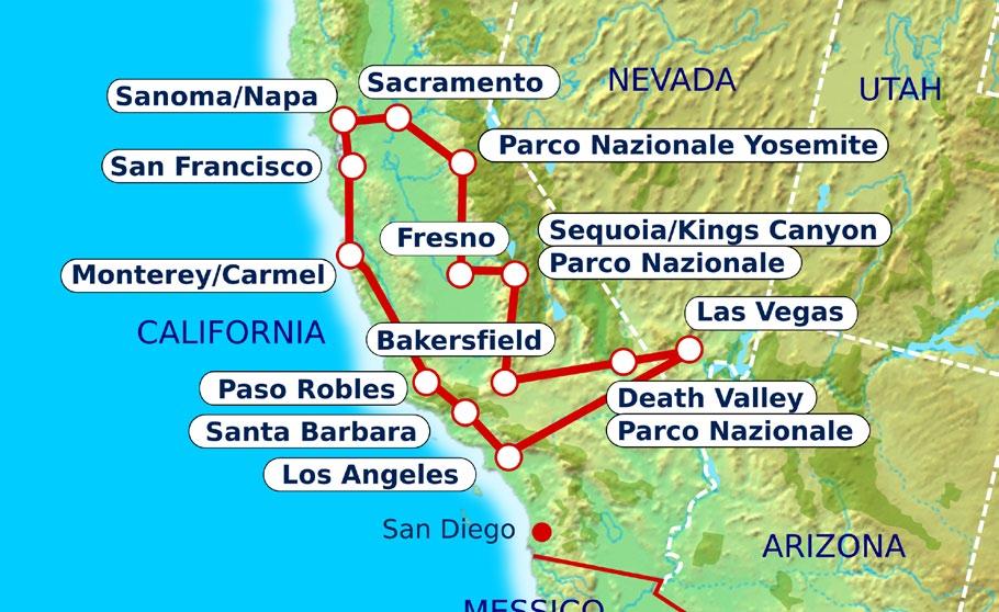 Mappa del tour L itinerario Sognando California vi permetterà di conoscere i