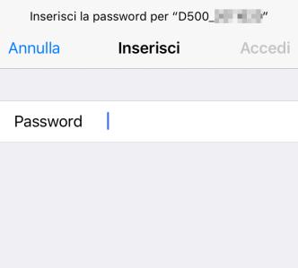 5 Immettere la password della fotocamera se richiesta (vedere "Password", di seguito). Si noti che le password distinguono tra maiuscole e minuscole.