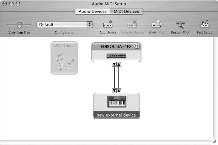 Impostazioni MIDI Occorre eseguire questo setup se si desidera utilizzare la funzionalità MIDI. 1. Aprire la cartella Applications (Applicazioni) del disco fisso del Macintosh.