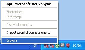 INSTALLAZIONE DEL PROGRAMMA DA WINDOWS XP 1. Per l installazione del software collegando il dispositivo a un pc con s.o. Windows XP è necessario aver installato il programma ActiveSync 4.