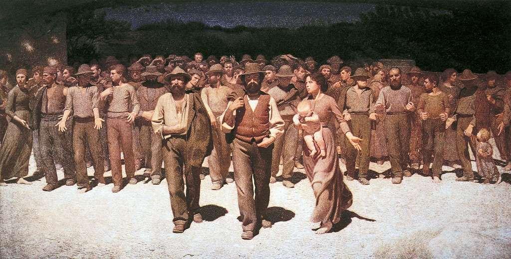 Pag. 55 PELLIZZA DA VOLPEDO : Quarto Stato (descrizione dell opera) Il dipinto rappresenta i lavoratori in marcia dall ombra verso la luce. Dipinto del 1901.