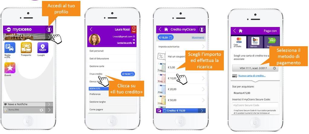 Ricarica del credito Prerequisito: essere registrati sull APP e ottenere un account per l accesso e il codice