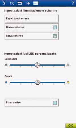 IMPOSTAZIONI ILLUMINAZIONE E SCHERMO Calibrare schermo Lo schermo a s oramento può essere calibrato in base al tocco pi o meno deciso di ogni utente.