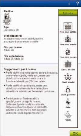 MENU SET Nel menu E, è possibile ignorare le impostazioni automatiche ed effettuare regolazioni manuali alle impostazioni di cucito, macchina, audio, illuminazione e schermo.