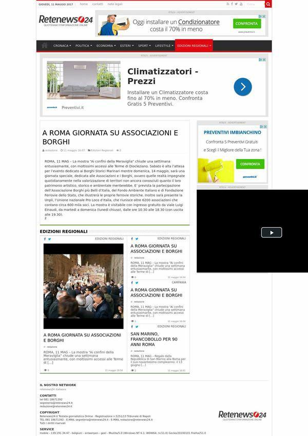 Rete News 24 A Roma giornata su Associazioni e Borghi ROMA, 11 MAG La mostra "Ai confini della Meraviglia" chiude una settimana entusiasmante, con moltissimi accessi alle Terme di Diocleziano.