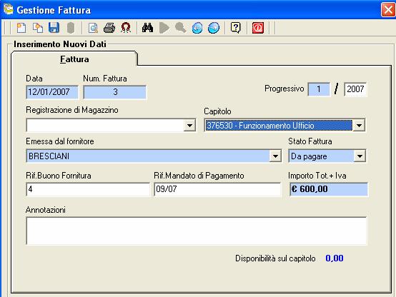 fattura (numero e data) emessa dal fornitore.