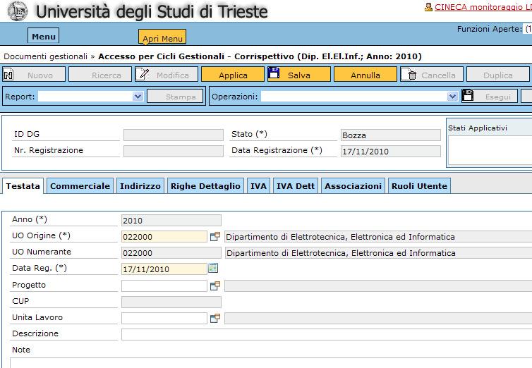 MASCHERA DOC CORRISPETTIVO Le cartelle da valorizzare sono: Testata, IVA e Righe Dettaglio.