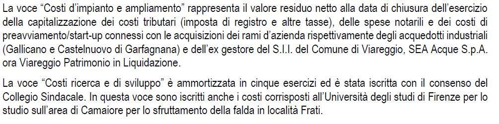 Art. 2427 c.c. 3. la composizione delle voci: costi di impianto e di ampliamento e costi di sviluppo nonché le ragioni della iscrizione ed i rispettivi criteri di ammortamento; 3-bis.