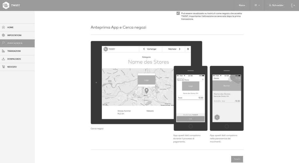 1.1. Dati di base Negozio Questi dati saranno visualizzati ai suoi clienti nell App TWINT e, se lei lo desidera, anche sul sito web di TWINT.