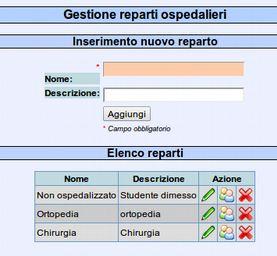 Menu giallo: gestione reparti Reparti Per la gestione dei reparti è stata predisposta un'unica area da cui è possibile accedere alle funzioni di inserimento, modifica e visualizzazione.