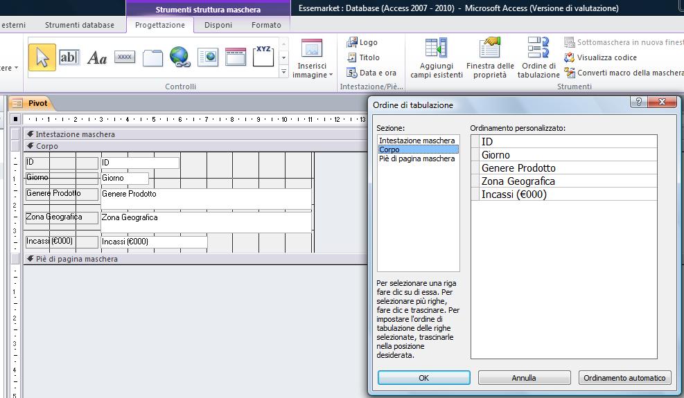 AM5 Database livello avanzato 39 Selezionare il pulsante Ordine di tabulazione del gruppo Strumenti, nella scheda Progettazione Riferimento al Sample Test AM5.1 Domanda n.