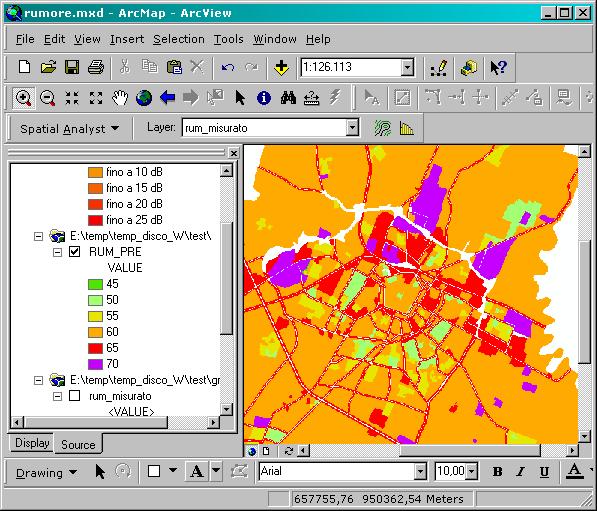 Raster Calculator Esempio: Dati carta rumpre: rumore massimo previsto nelle diverse