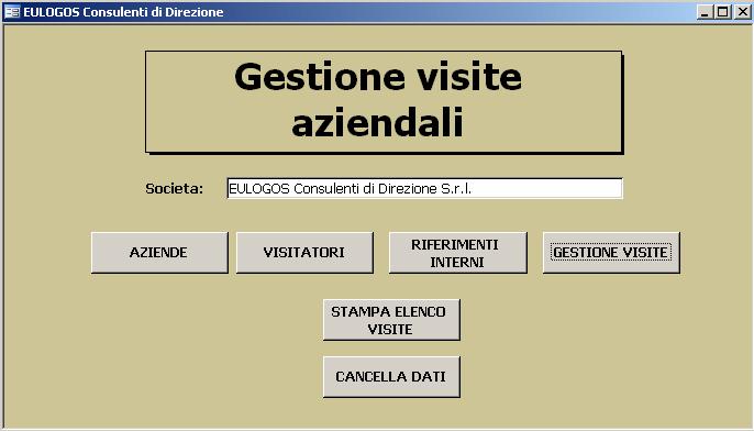 La gestione delle visite aziendali L applicazione, realizzata con Microsoft Access 2003, ha lo scopo di gestire ed archiviare i dati relativi alle visite che persone esterne compiono in azienda e di