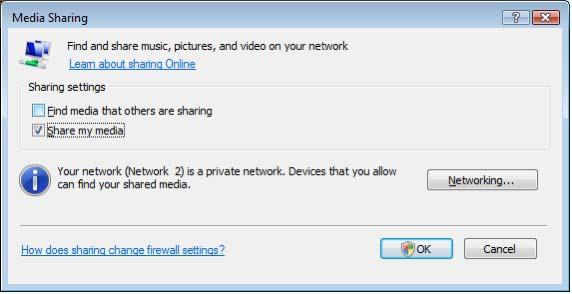 1 Windows Media Player v11 per Windows Vista Impostazione della condivisione di rete In Windows Media Player selezionare Library