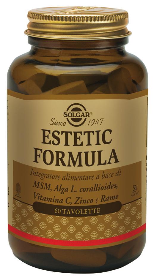 Desidero una Bellezza da esibire ESTETIC FORMULA ESTETIC FORMULA è l integratore alimentare a base di Vitamina C, Zinco, Rame, MSM (metilsulfonilmetano, composto organico contenente zolfo), alga