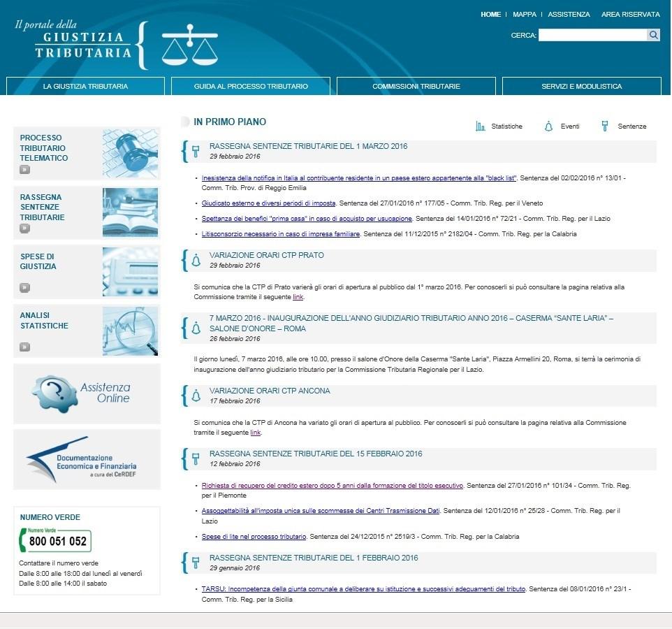 PTT - Aspetti tecnici: Portale Il Portale (www.giustiziatributaria.gov.it) Il Portale è pubblicato da ottobre 2015, con oltre 4.200.