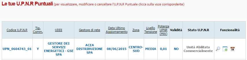 Pag. 28 Figura 30 Griglia UP > Nuova UPNR Selezionare la funzione Nuova UPNR. Comparirà una maschera precompilata con il riepilogo dei dati di impianto e la definizione dei dati UPNR.