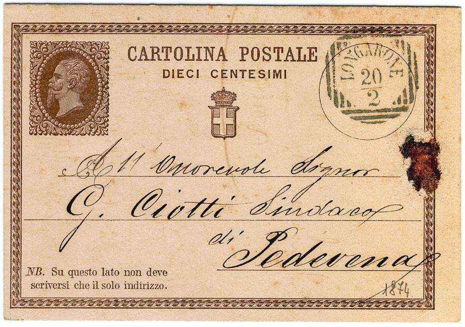 tariffa era di 10 centesimi (metà di quella per le lettere).