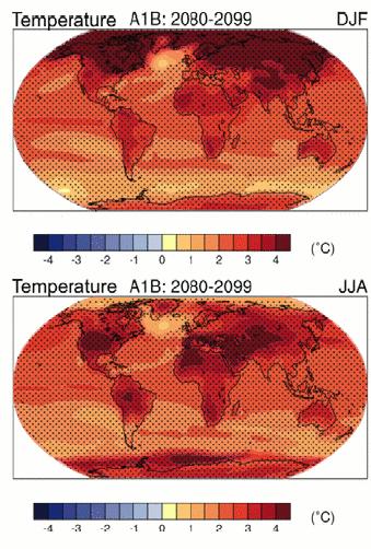 Temperature change DJF BOREAL WINTER Scenario A1B, 20 modelli,