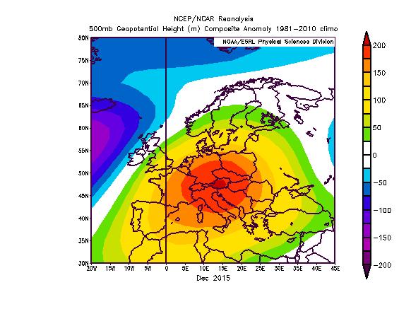 ANALISI METEO L analisi sinottica sull Europa eseguita osservando le mappe di anomalia del geopotenziale a 500 hpa (circa 5500 m) rispetto al periodo di riferimento 1981-2010 (Fig.