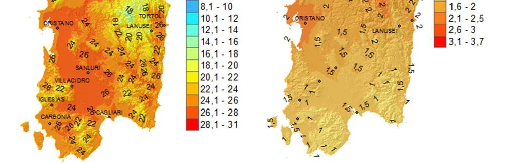 Nelle tre decadi le temperature massime hanno avuto un andamento crescente, con una differenza di circa 6 C tra la media della prima decade e la media della terza (Figura 4).