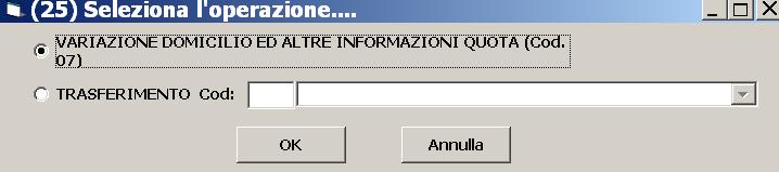 vincoli, si seleziona il quadro INDICAZIONE ANALITICA VARIAZIONI/VARIAZIONE DOMICILIO ED ALTRE INFORMAZIONI, vedi la figura