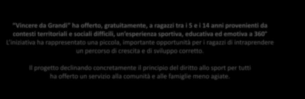 Vincere da Grandi Il progetto È un progetto sportivo, educativo e sociale, nato dalla collaborazione sinergica tra il CONI e Lottomatica, grazie al Gioco del Lotto.