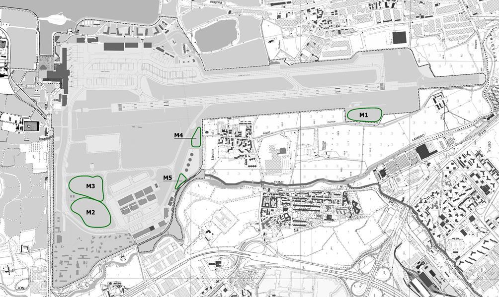 Figura 7-5 Localizzazione dei terrapieni di mitigazione Fase di sviluppo Produzione Riutilizzi Destinazione Fase 1 50.255 mc 100% Terrapieno M1 Fase 2 105.341 mc 100% Terrapieno M2 Fase 3 99.