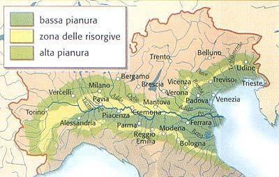 La Pianura Padana comprende due zone con differenti caratteristiche: l'alta e la bassa pianura. Gli aggettivi «alta» e «bassa» si riferiscono all'altitudine e non alla latitudine.