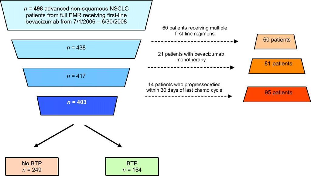 Nonsquamous NSCLC patients identified for the BTP and no BTP cohorts.