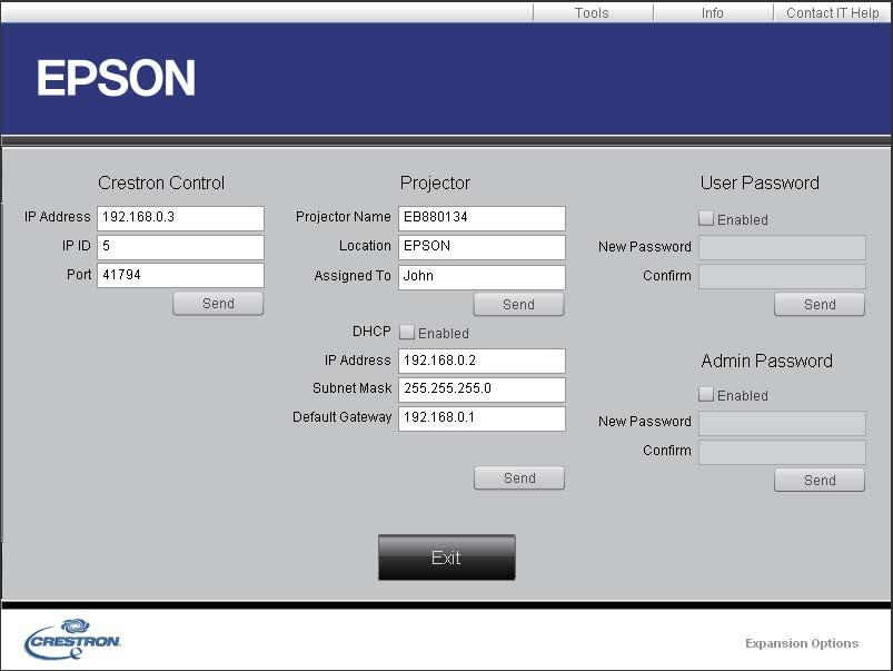 Monitorggio e controllo 208 Voce DHCP IP Address Subnet Msk Defult Gtewy Send Funzione Selezionre l csell di controllo Enbled per utilizzre il DHCP.