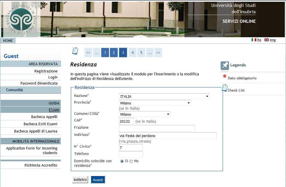 3 completare con i dati di residenza (ed