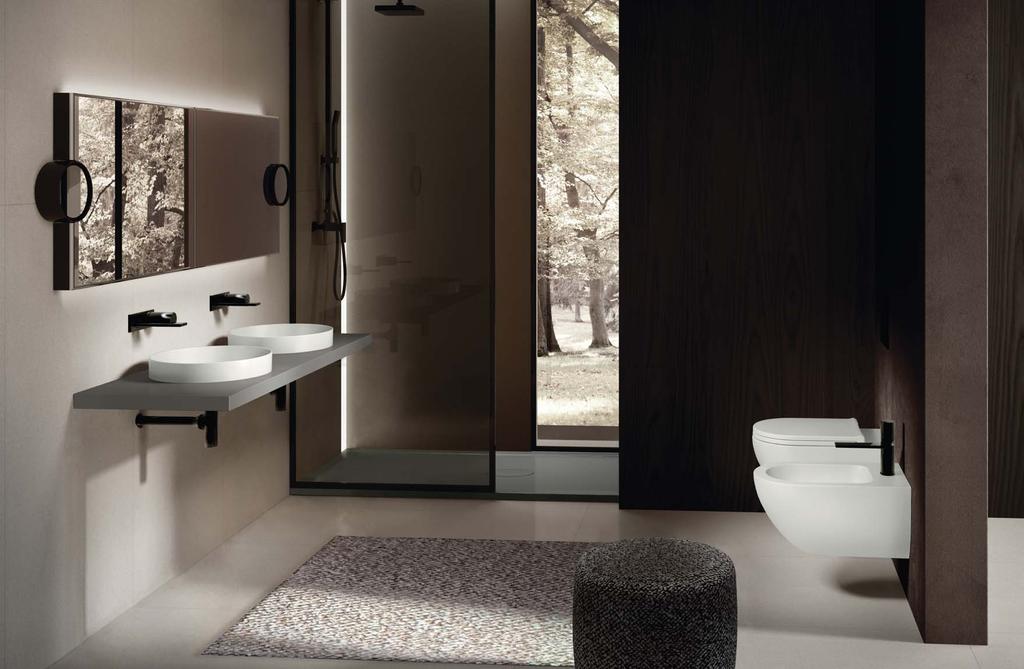 182 design Karim Rashid collezione Karim 183 lavabo semincasso tondo semi-recessed round washbasin Ø40 x h14 - EJLASIT finitura / f inish Talco wc sospeso wall-hung wc 35 x 53 x 26,5 h - EJVS