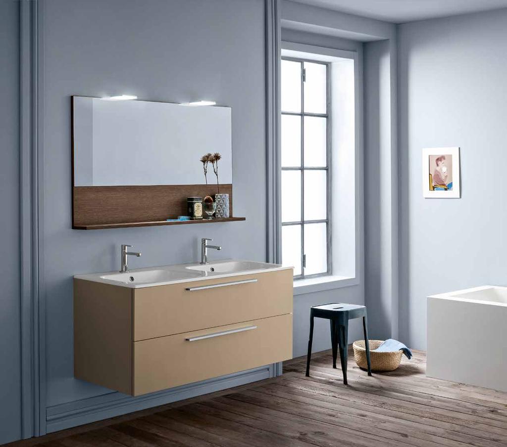 dado.05 tipologia apertura con cassetto dimensione L 120 x P 50 x H 52 cm piano top lavabo integrato in ceramica bianco maniglia Iris specchiera Line L 120 x H 70 cm faretto Quadra a led finiture