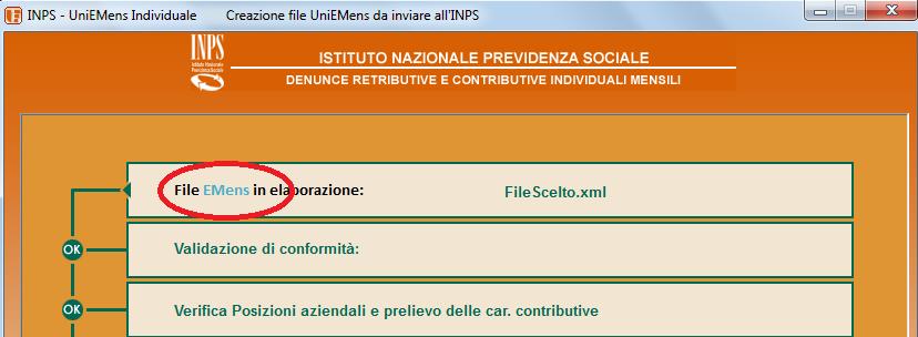 Se è stato selezionato un file con denunce EMens (periodo di competenza 1/2005-12/2009), nella maschera verrà evidenziata la tipologia del