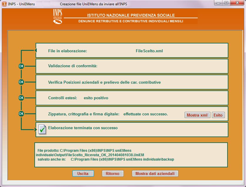 Il pulsante Mostra xml consente di visualizzare nel dettaglio il contenuto del file prodotto in formato xml.