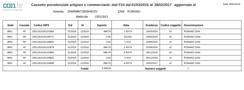 N O T A B E N E Tra le informazioni presenti nel Cassetto previdenziale e riportate nel prospetto, Posizione INPS, Codline, Rate da versare, ecc.