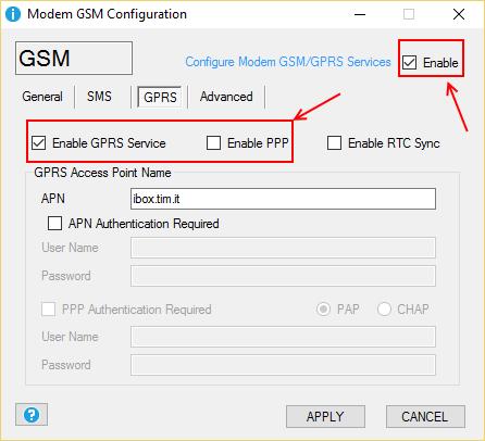 A) Connessione via modem GSM/GPRS e NON via Ethernet B) Connessione GMS/GPRS senza PPP (quindi connessione non sempre attiva) I passi necessari per la configurazione sono i seguenti (esempio per il