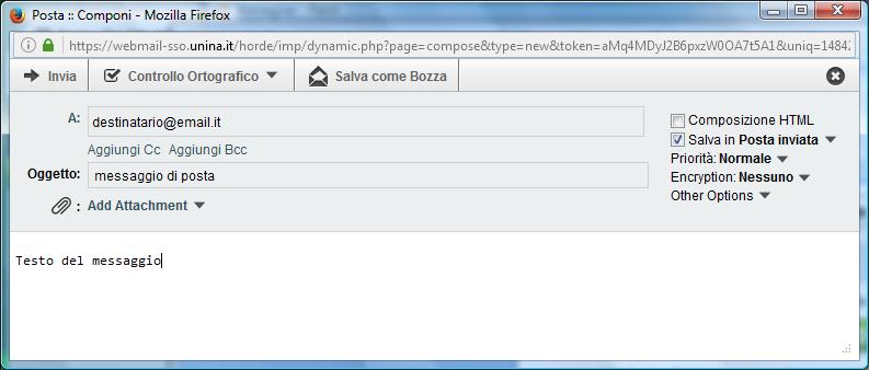 Lasciando selezionato il campo Salva in posta inviata il messaggio verrà anche automaticamente salvato nella cartella Posta in uscita.