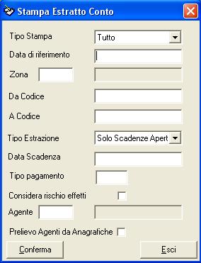 52 Manuale Operativo 3.2 Stampa Estratti Conto La funzione permette di stampare gli estratti conto da inviare ai Clienti o ai Fornitori, sulla base di una data di riferimento.