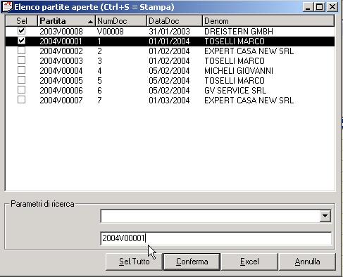 8 Manuale Operativo L utente può: selezionare direttamente con il mouse le partite che devono essere saldate (flag nella colonna Sel.