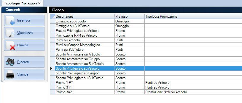 Questa sezione è utilizzata per pre-codificare delle tipologie più complete rispetto a quelle base in modo da semplificare l inserimento delle promozioni.