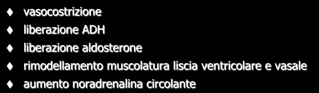 Meccanismi di compenso: sistema RAA Effetti dell angiotensina II vasocostrizione liberazione ADH liberazione