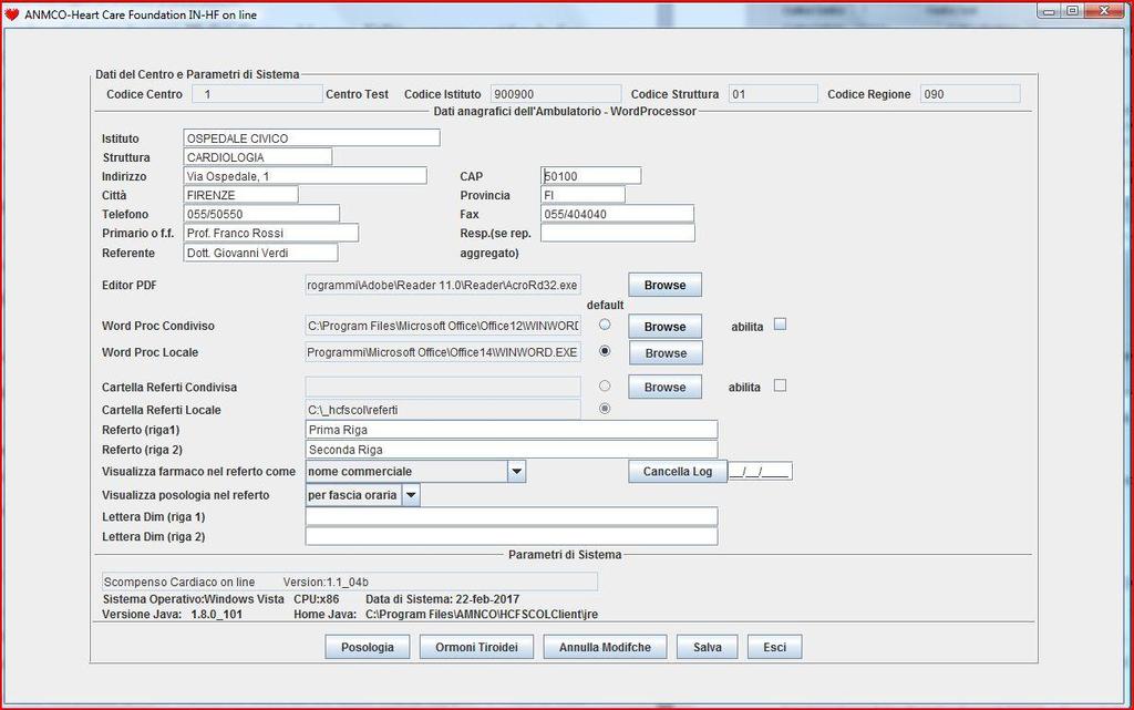 1.9 Impostazione Word Processor ed Editor d PDF HCFSCOL permette di generare sia il referto al termine della visita ambulatoriale che la lettera di dimissione dal ricovero per scompenso, oltre alla