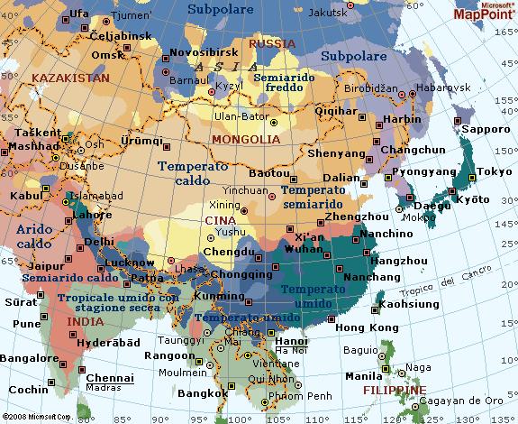 Foto 10: le zone climatiche dell Asia Le temperature estive sono sorprendentemente uniformi su quasi tutto il territorio, mentre gli inverni sono caratterizzati da grandi differenze di temperatura