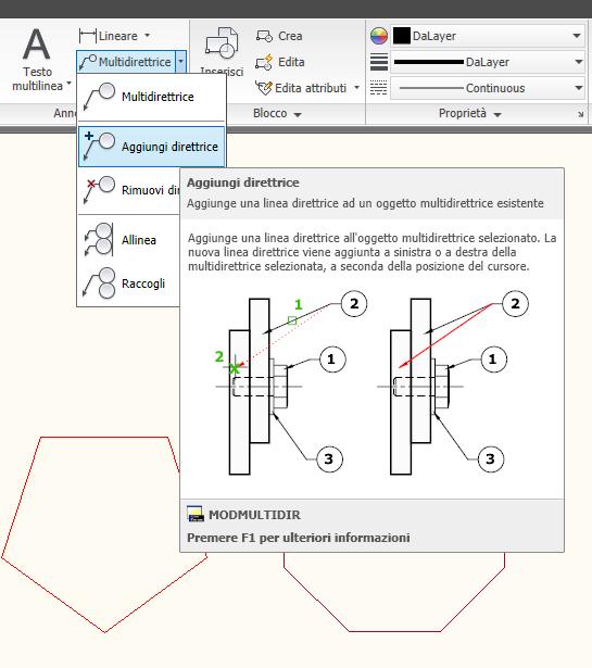 Approfondimento A3.1 Le linee di richiamo in ambiente autocad 2 Alla prima funzione, cioè la creazione di una multidirettrice, seguono la possibilità di aggiungerne altre (fig.