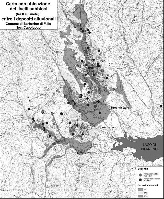 Carta dell area in studio con l indicazione dei tre