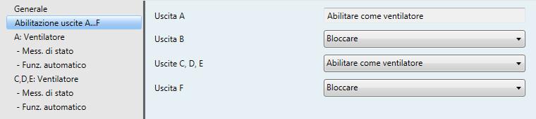 3.2.2 Finestra parametri Abilitazione uscite A F Nota Tutte le descrizioni e le opzioni di controllo di questa finestra dei parametri si riferiscono all'attuatore del ventilatore 2 canali, FCL/S 2.6.