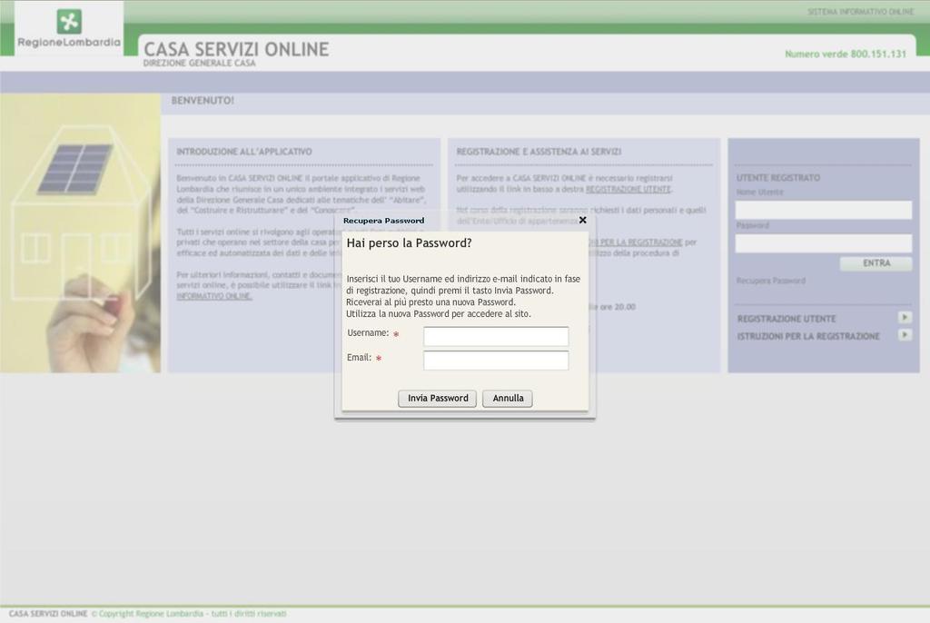 2.5 Recupero Password L utente già registrato nel sistema, ma che non ha ancora eseguito l accesso in quanto ha smarrito la propria password, potrà recuperarla attraverso l apposita funzionalità.